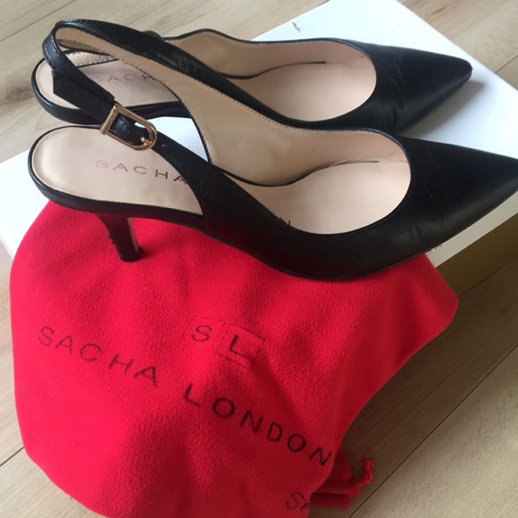 Sacha London Black Slingback Genuine Leather - Picture 1 of 6